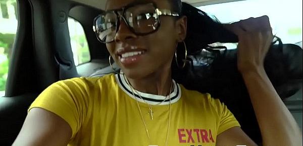  Classy black teen in spectacles sucks in pov